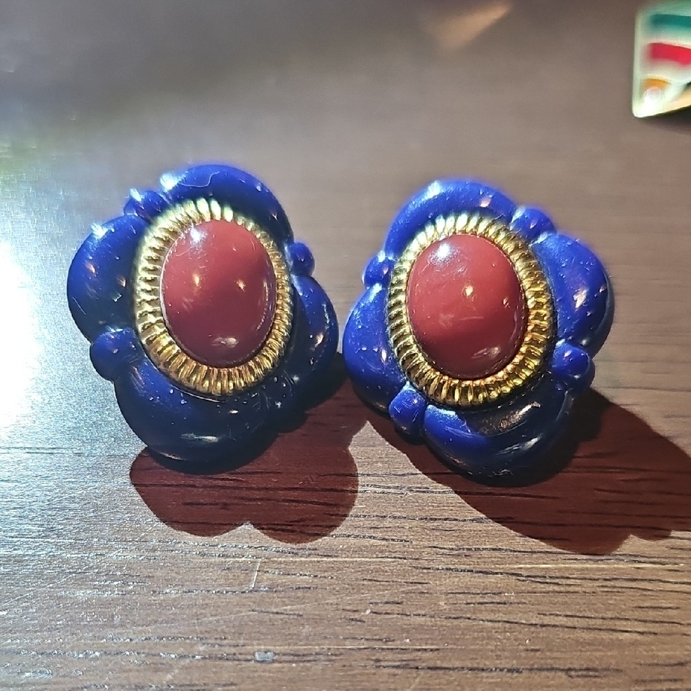 Elegant Blue and Red Floral Earrings